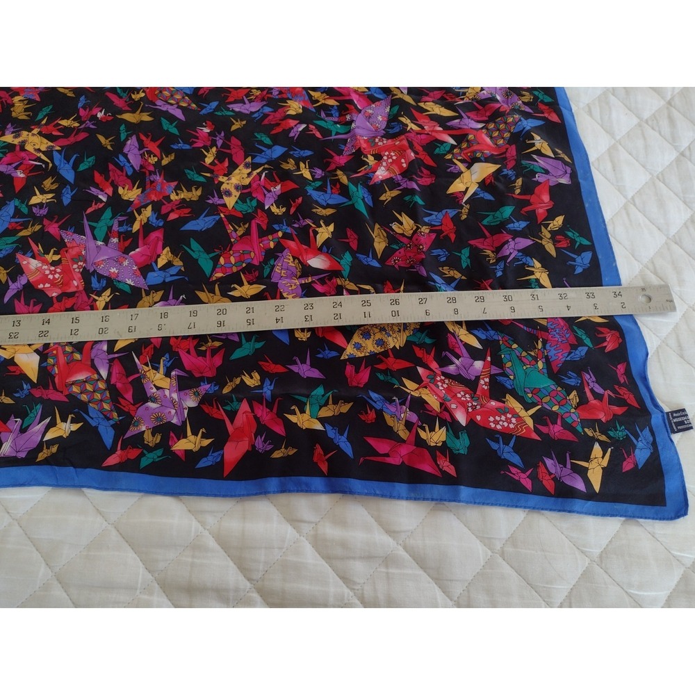Boston Museum Of Fine Arts Silk Scarf 34" Origami Cranes Colorful Asian - Picture 9 of 13